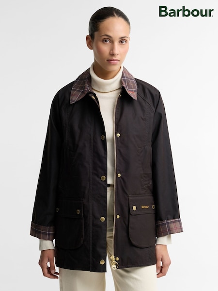 Brown - Barbour® Icons Tartan Collar Modern Beadnell Wax Jacket