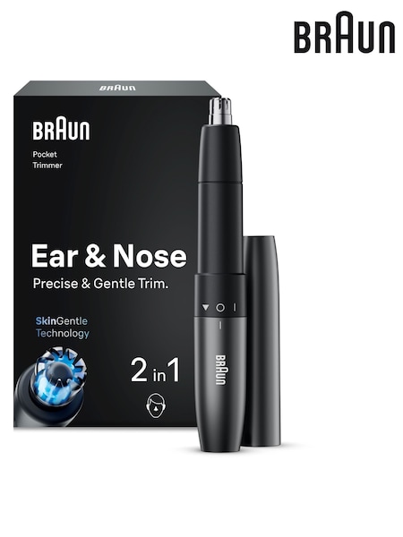 Grey - Braun Ear & Nose Trimmer, Pocket Size, Dual Blades, Skin Gentle Technology, En20
