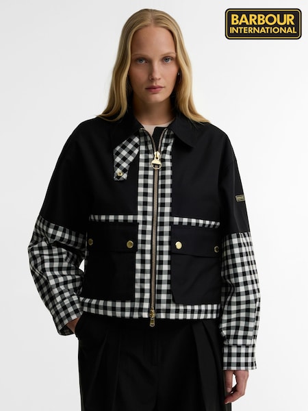 Black - Barbour International Gabriette Check Showerproof Jacket
