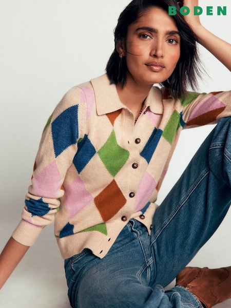 Cream Argyle - Boden Ariadne Cardigan