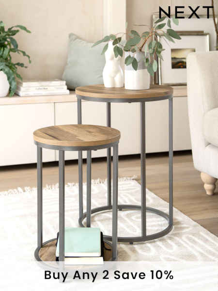 Light Bronx Oak Effect Round Set of 2 Nest of Tables (350235) | £150