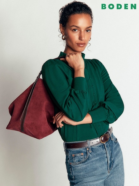Green - Boden Isla Funnel Neck Button Blouse