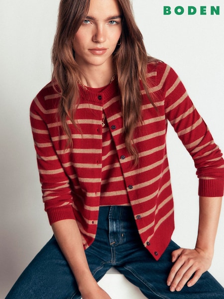Red - Boden Elsie Cashmere Crew Neck Cardigan
