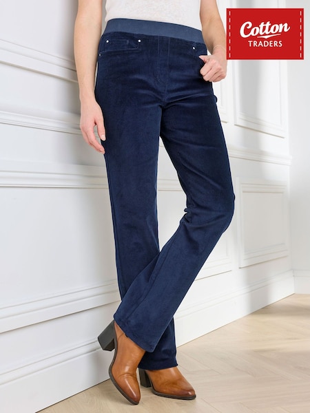 Navy Blue - Cotton Traders Stretch Cord Straight Leg Jeans 29