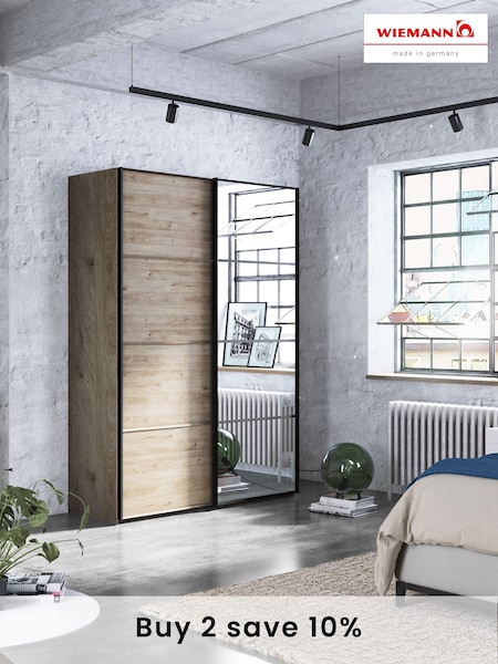 Wiemann Oak Jenson Wood and Mirror Sliding Semi Fitted 1.5m Sliding Wardrobe (350623) | £1,105