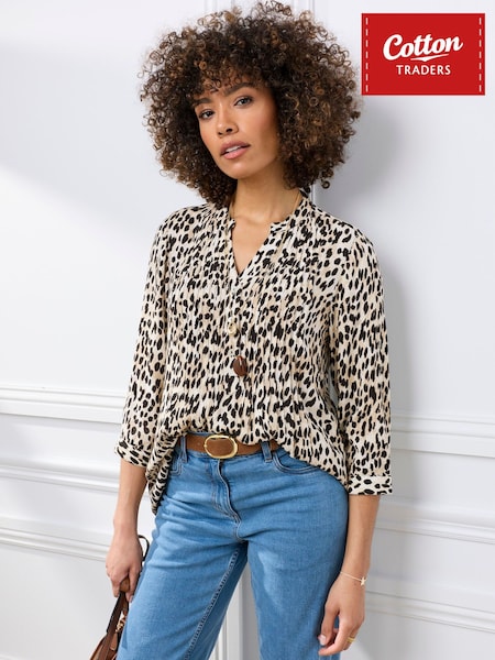 Grey - Cotton Traders Printed Crinkle Tunic