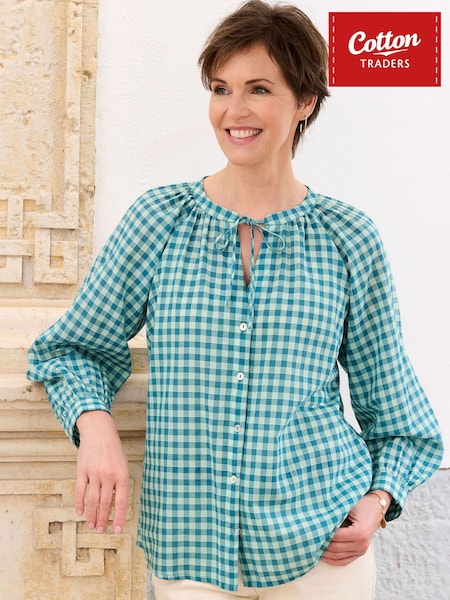 Green - Cotton Traders Gingham Blouse