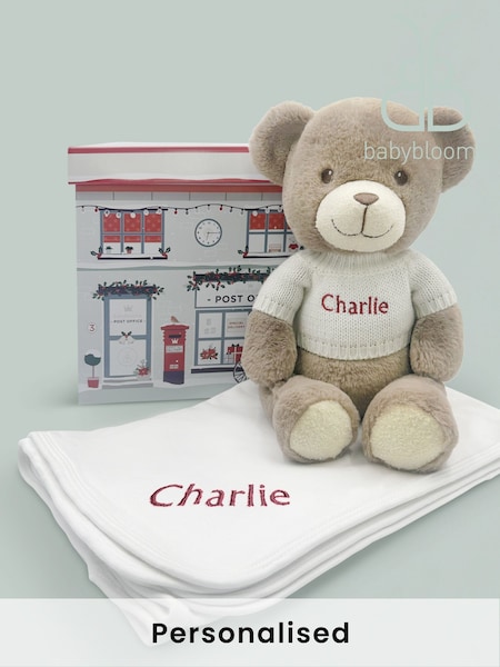 Babyblooms 100% Cotton Personalised Christmas Frankie Bear Soft Toy And Snuggle Wrap (351016) | £56