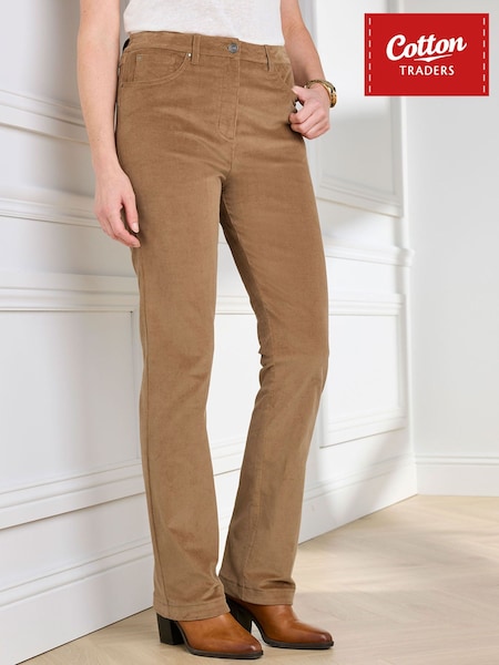 Caramel Brown - Cotton Traders Premium Pull On Cord Trousers 29"