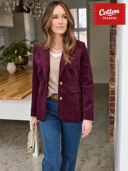 Purple - Cotton Traders Single Breasted Cord Blazer