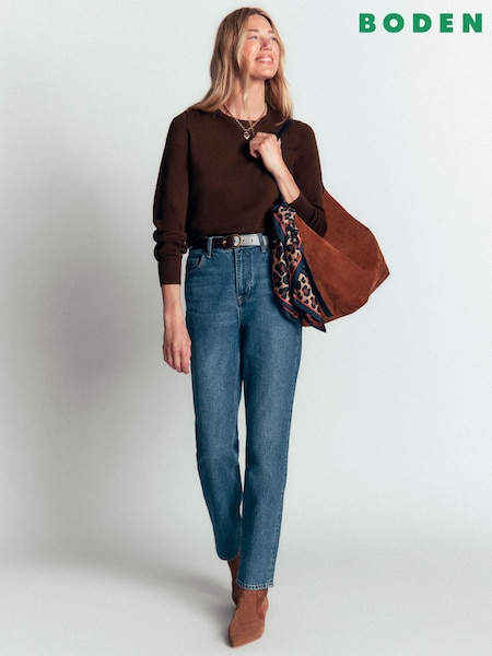 Brown - Boden Camilla Cotton Crew Neck Jumper