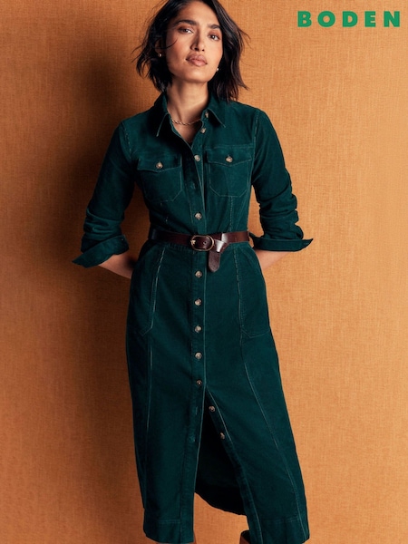 Green - Boden Fleur Cord Midi Dress