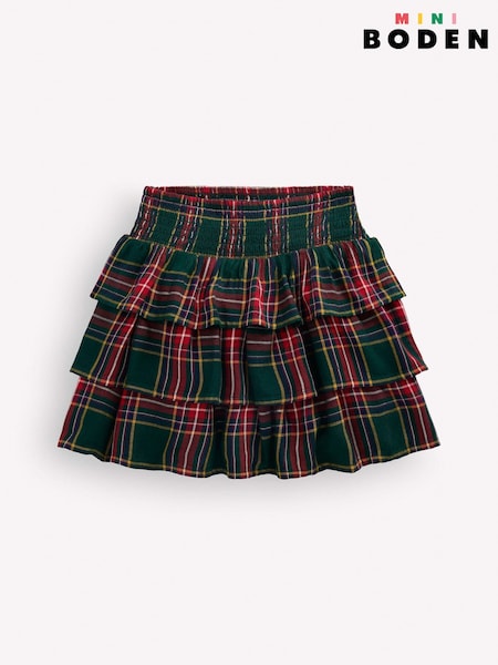 Green - Boden Smocked Waist Ruffle Skirt