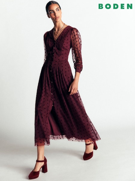 Purple - Boden Pleated Tulle Midi Dress