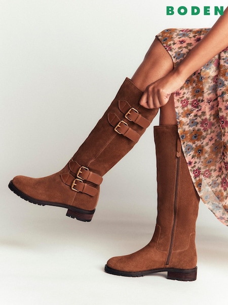 Brown - Boden Multi Buckle Knee Boots