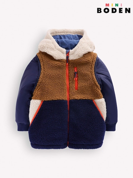 Blue - Boden Panelled Borg Mix Jacket