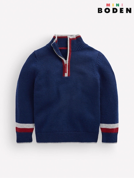 Blue - Boden Heritage Half-zip Jumper
