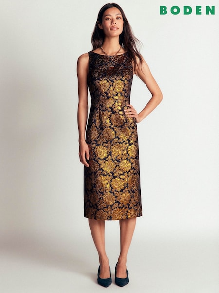 Gold - Boden Jacquard Boat Neck Dress