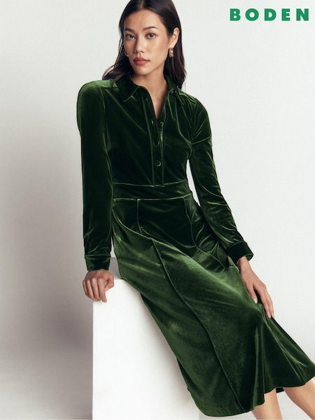 Green - Boden Etta Piping Velvet Dress