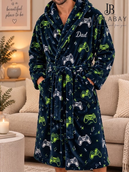 Black - Regular Personalised Gamer Design Maxi Dressing Gown By Lulabay