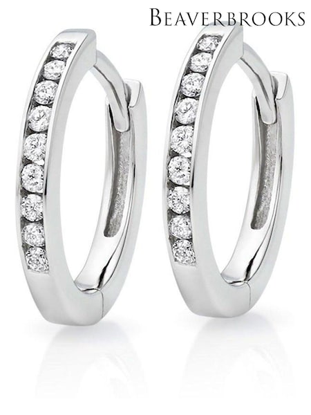 Beaverbrooks 9ct White Silver Diamond Hoop Earrings (356112) | £450