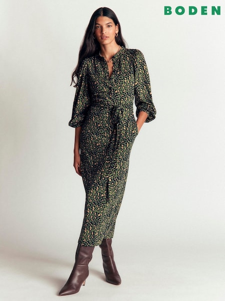 Green - Boden Eli Belted Jersey Midi Dress