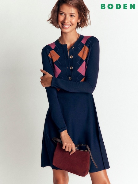 Navy Blue - Boden Crew Neck Jacquard Dress