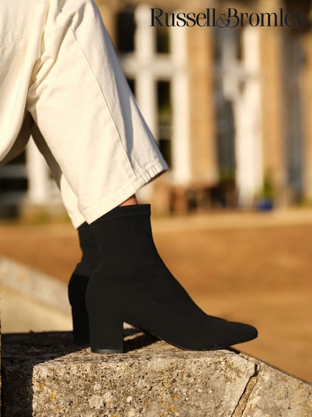 Black Suede - Russell & Bromley Carrington Ankle Block Heel Sock Boots