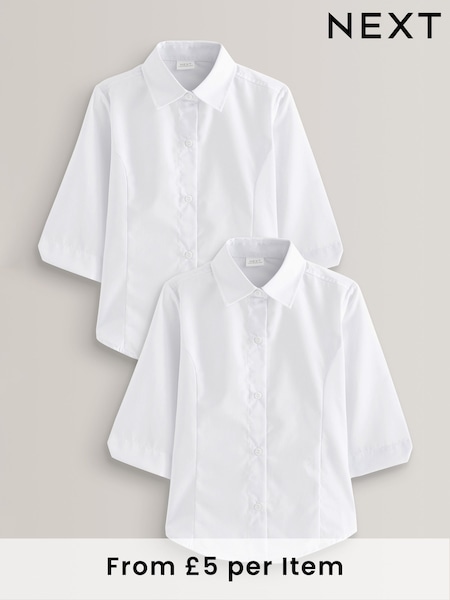 White Regular Fit 2 Pack Three Quarter Sleeve School Blouses (3-17yrs) (356871) | £10 - £17