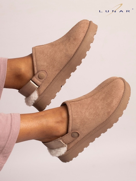 Brown - Lunar Odessa Mink Slipper (adjustable Strap)