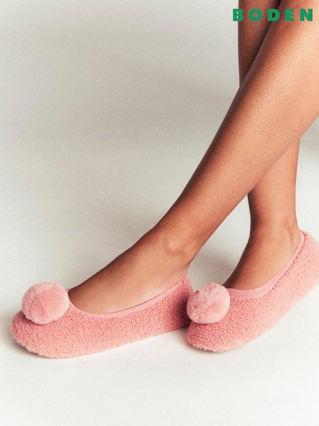 Pink - Boden Borg Pompom Slippers