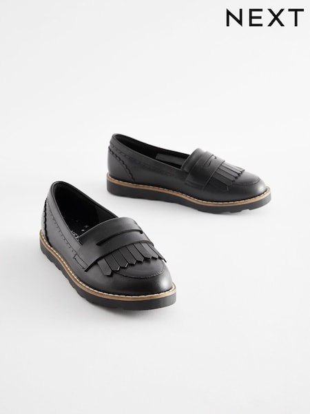 Black Leather Tassel Loafer School Shoes (357631) | £32 - £39