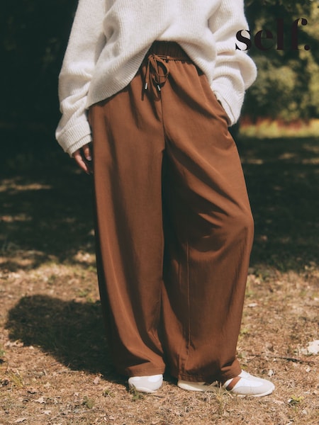 Rust Brown - Self. Tie Waist Barrel Leg Trousers