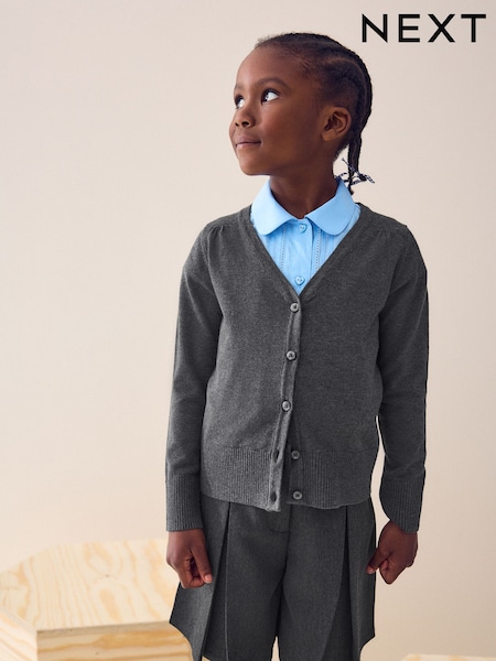 Grey Cotton Rich School V-Neck Cardigan (3-16yrs) (358245) | £8 - £13