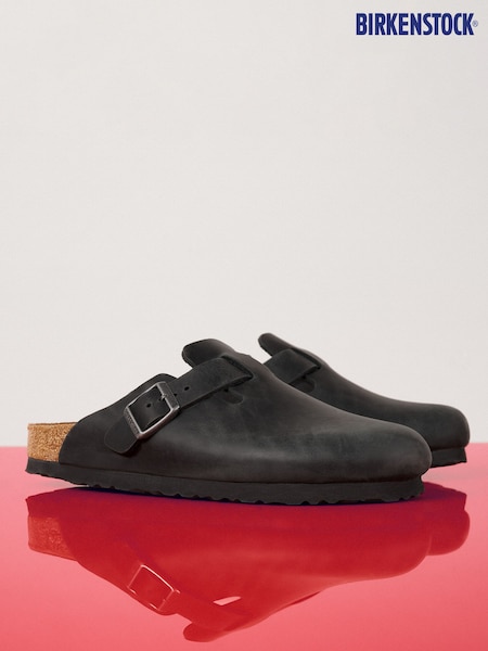 Birkenstock Black Boston Oil Leather Sandals (358409) | £140