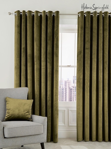 Helena Springfield Olive Green Velvet Escala Curtains (359259) | £70 - £105