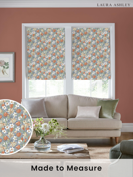 Laura Ashley Dusky Seaspray Blue Tulips Made to Measure 100% Cotton Roman Blinds (359263) | £84