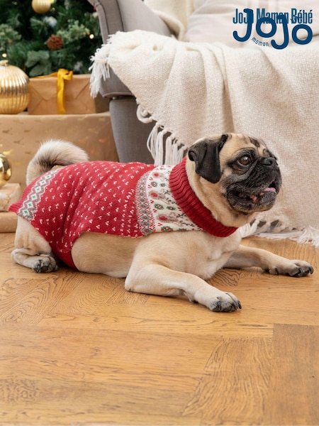 JoJo Maman Bébé Red Reindeer Fair Isle Pets Jumper (360144) | £8