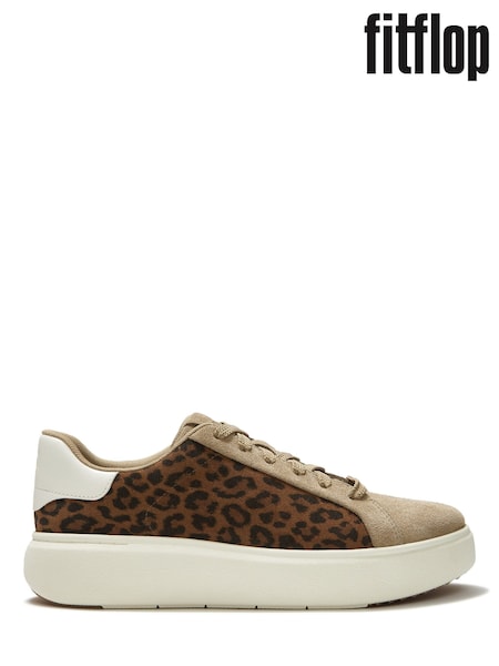 Brown - Fitflop Rtg Suede Leopard Lace Up Trainers