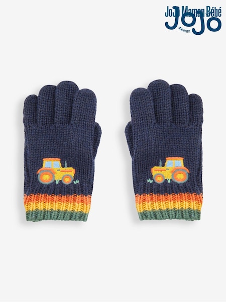 JoJo Maman Bébé Navy Tractor Appliqué Gloves (361489) | £10