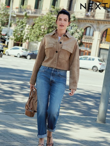 Dark Blue 100% Cotton Column Mom Jeans (362502) | £32