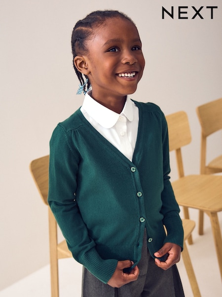 Green Cotton Rich School V-Neck Cardigan (3-16yrs) (363482) | £8 - £13