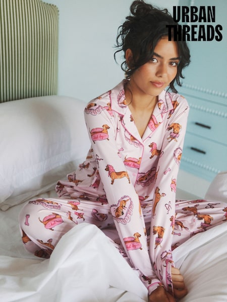 Pink - Urban Threads Sausage Dogs Print Long Pyjamas Set