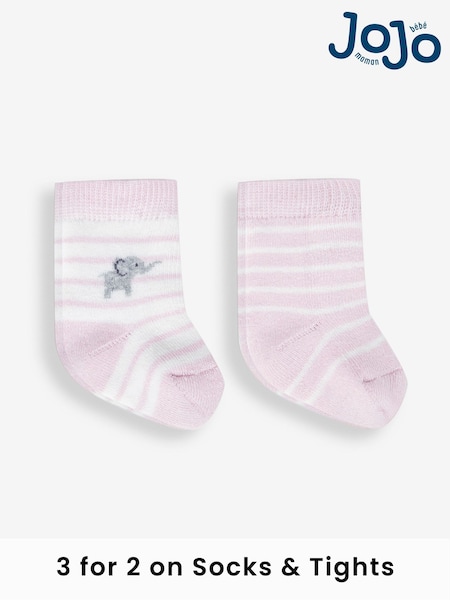 JoJo Maman Bébé Pink Elephant 2-Pack Baby Socks (364217) | £7.50