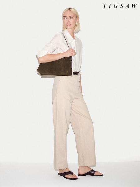 Brown - Jigsaw Trafalgar Suede Shoulder Bag