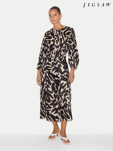 Brown - Jigsaw Zebra Midi Shirt Dress