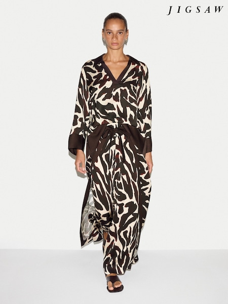Brown - Jigsaw Zebra Satin Wrap Trousers