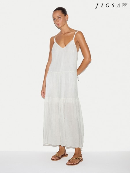 White - Jigsaw Textured Cotton Maxi Dress
