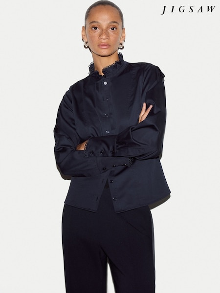Blue - Jigsaw Slim Stand Collar Shirt