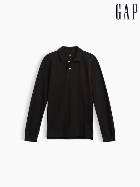 Black - Gap Uniform Pique Long Sleeve Polo Shirt (4-13yrs)